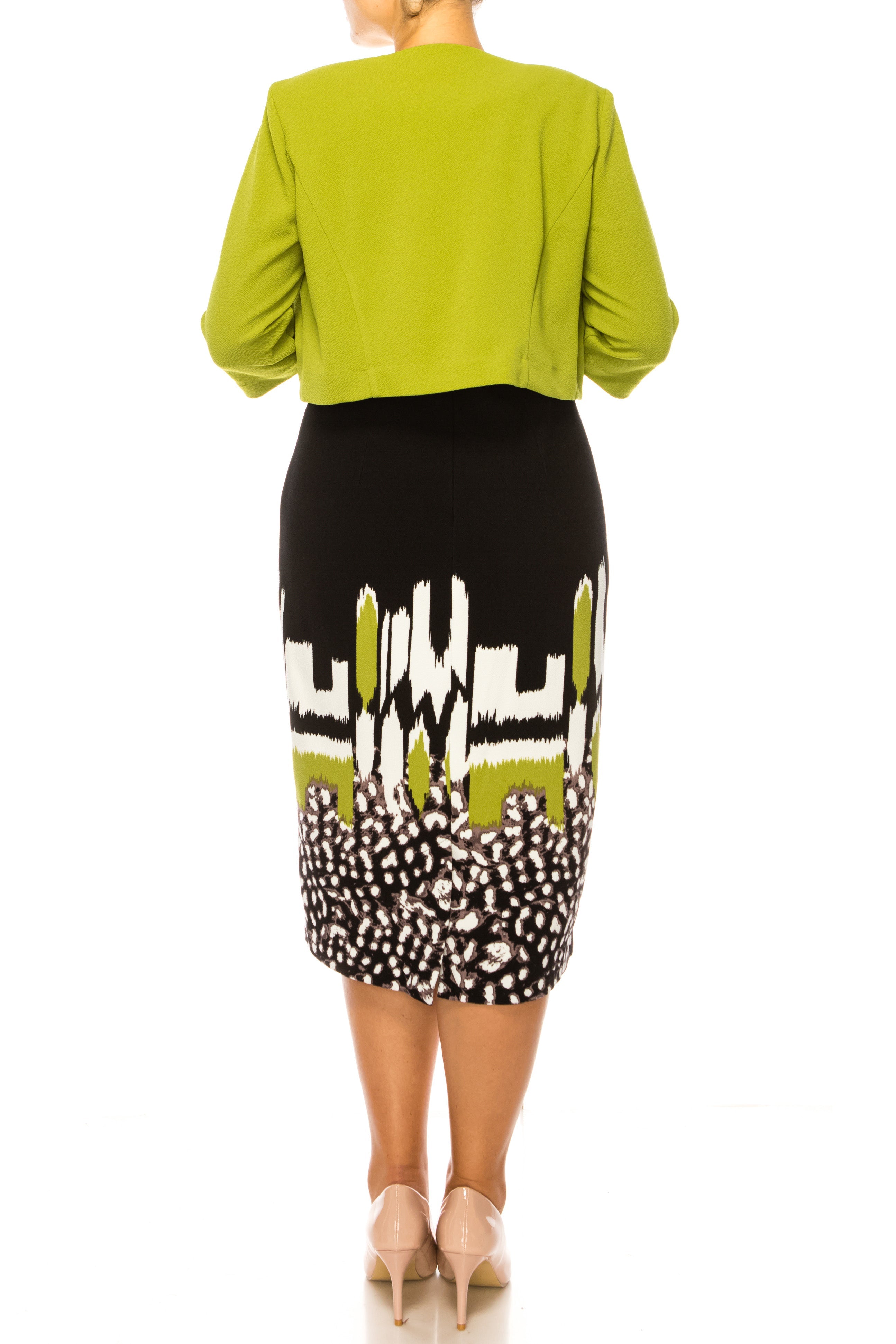 Maya Brooke 28513 Textured Abstract Print Sheath Dress with Cropped Bolero Jacket