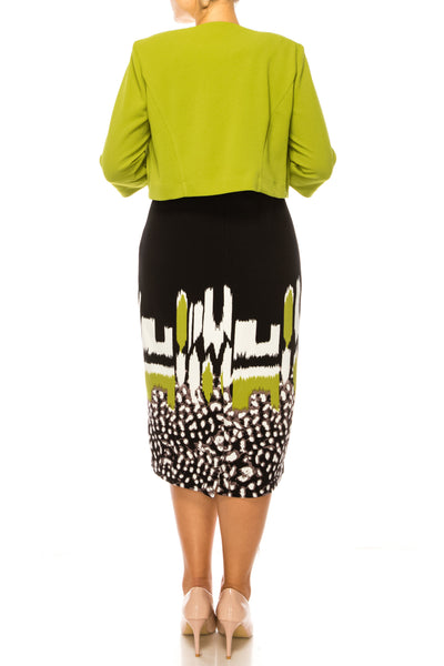 Maya Brooke 28513 Textured Abstract Print Sheath Dress with Cropped Bolero Jacket