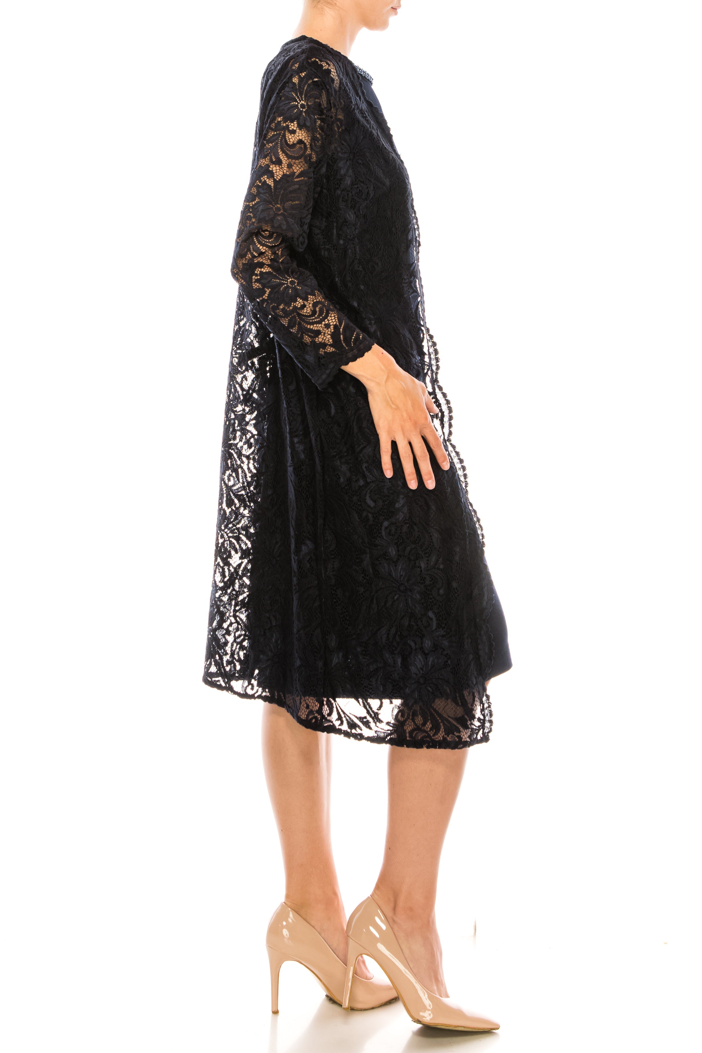 Maya Brooke Lace Duster 2 Piece Jacket Dress