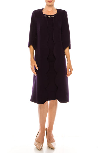Maya Brooke 28733 Scoop Neck Sheath Dress with Scallop 3/4 Sleeve Jacket