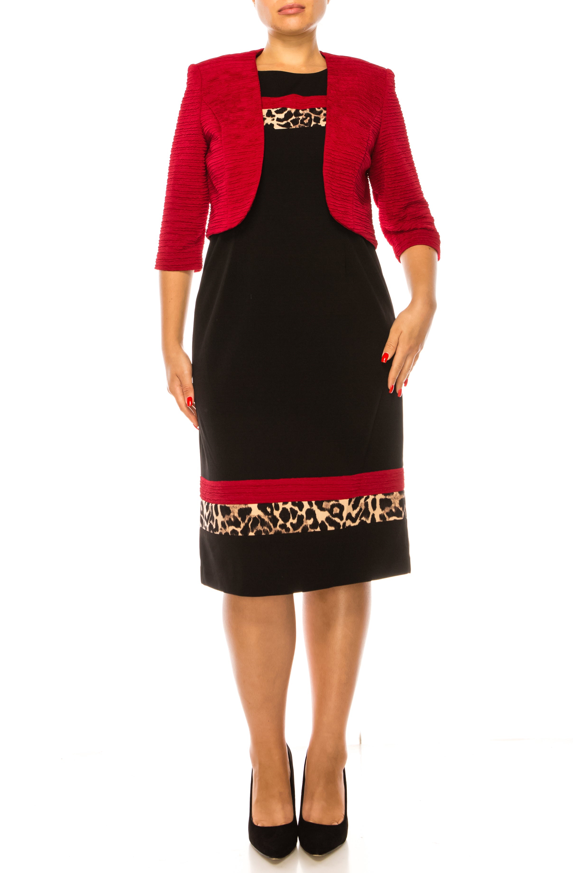 Maya Brooke 2-Pc Animal Print Cropped Jacket Dress