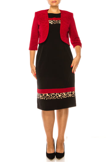 Maya Brooke 2-Pc Animal Print Cropped Jacket Dress