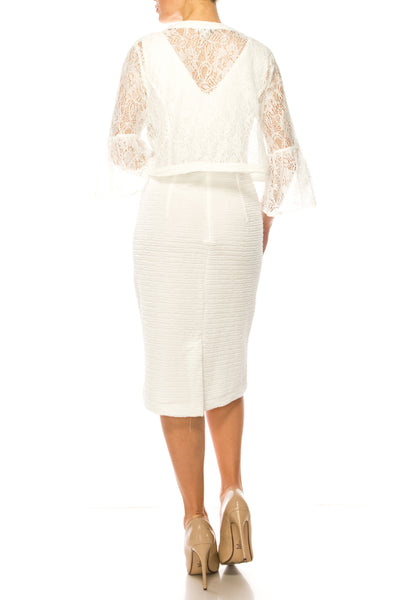 Maya Brooke Lace Bell Sleeve Cropped Jacket Dress