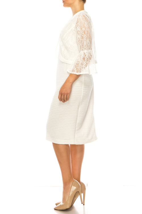 Maya Brooke Lace Bell Sleeve Cropped Jacket Dress