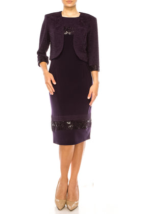 Maya Brooke 28940 Floral Sequin Mesh Sheath Dress with Cropped Jacket