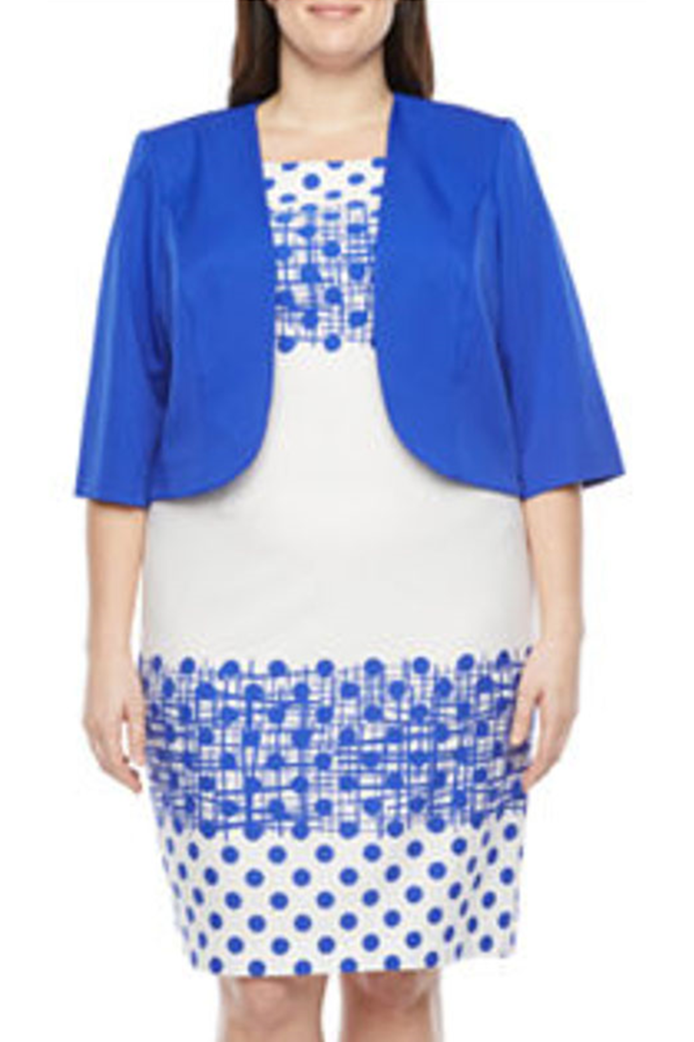 Maya Brooke 29371 Plus Size Abstract Dot Print Sheath Dress with Cropped Jacket
