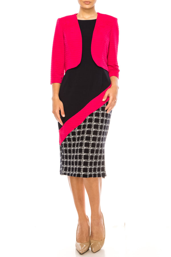 Maya Brooke 4007 Angled Checkered Print Sheath Dress with Cropped Jacket