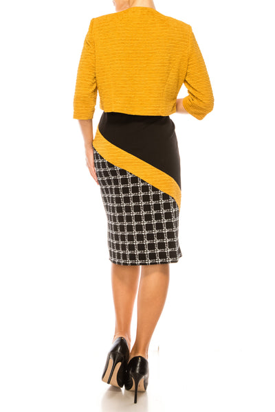Maya Brooke 4007 Angled Checkered Print Sheath Dress with Cropped Jacket