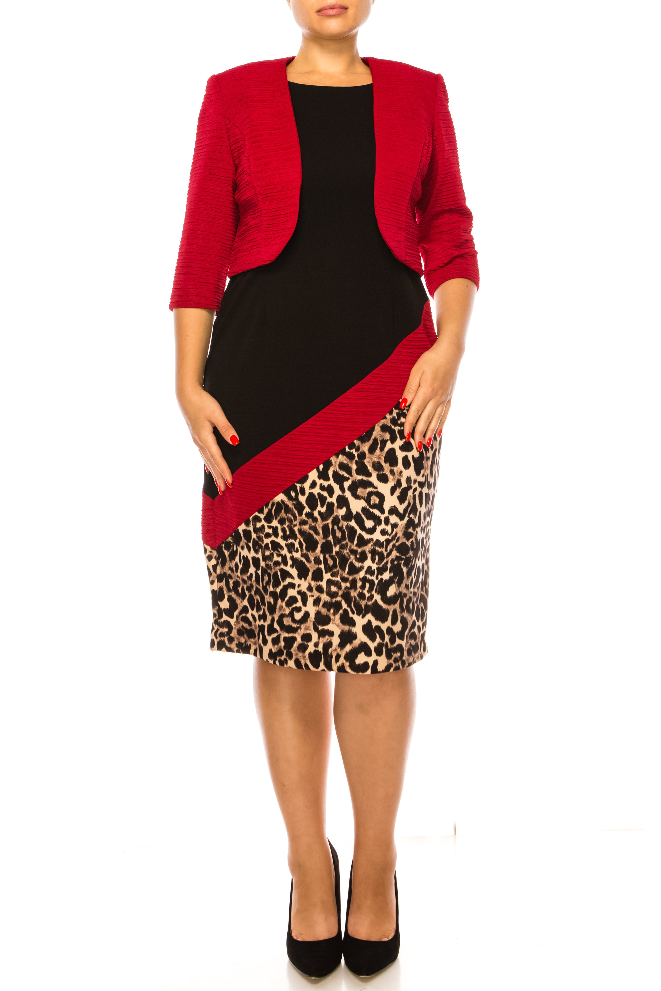 Maya Brooke Asymmetrical Animal Print Jacket Dress