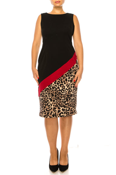 Maya Brooke 4028 Animal Print Stripe Sheath Dress with Textured Jacket