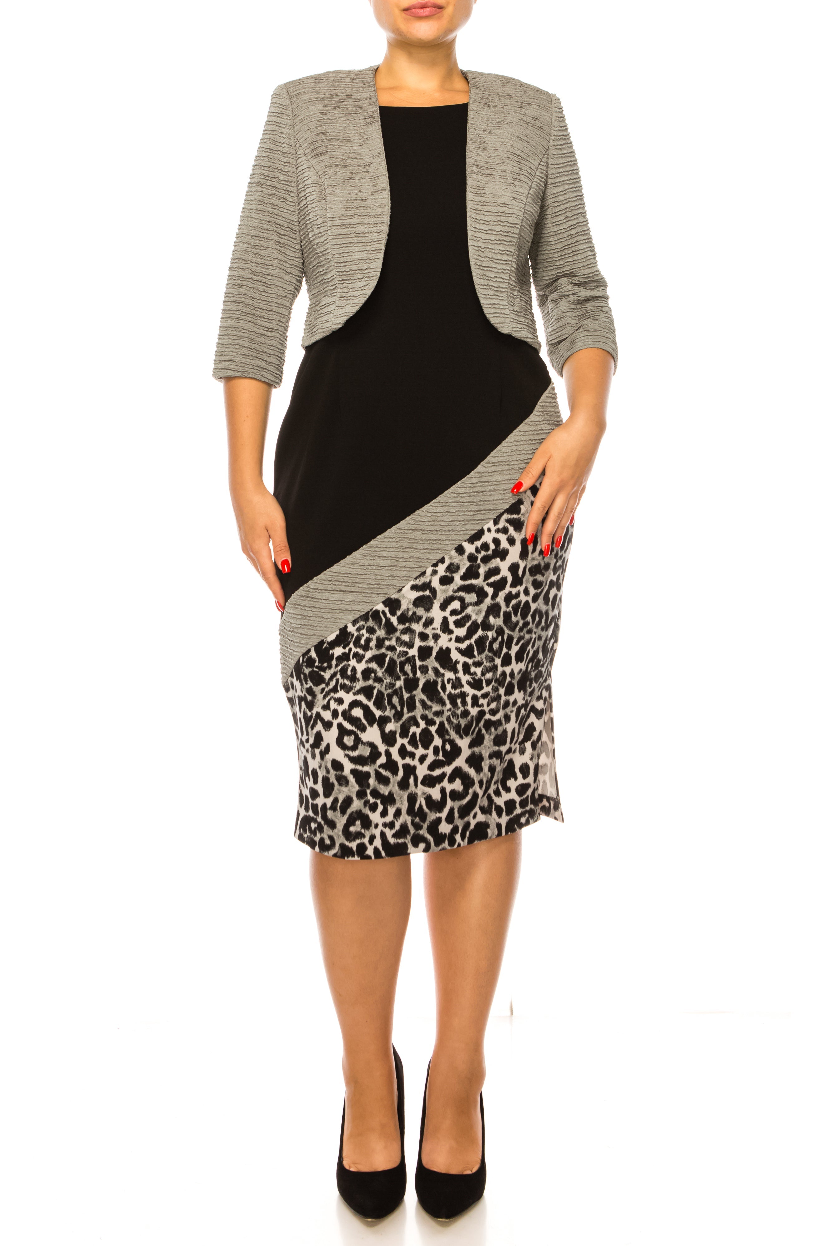Maya Brooke Asymmetrical Animal Print Jacket Dress