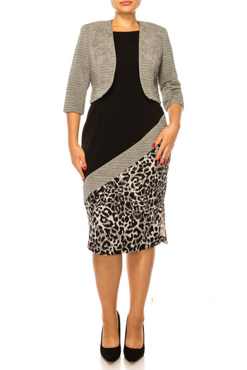 Maya Brooke Asymmetrical Animal Print Jacket Dress