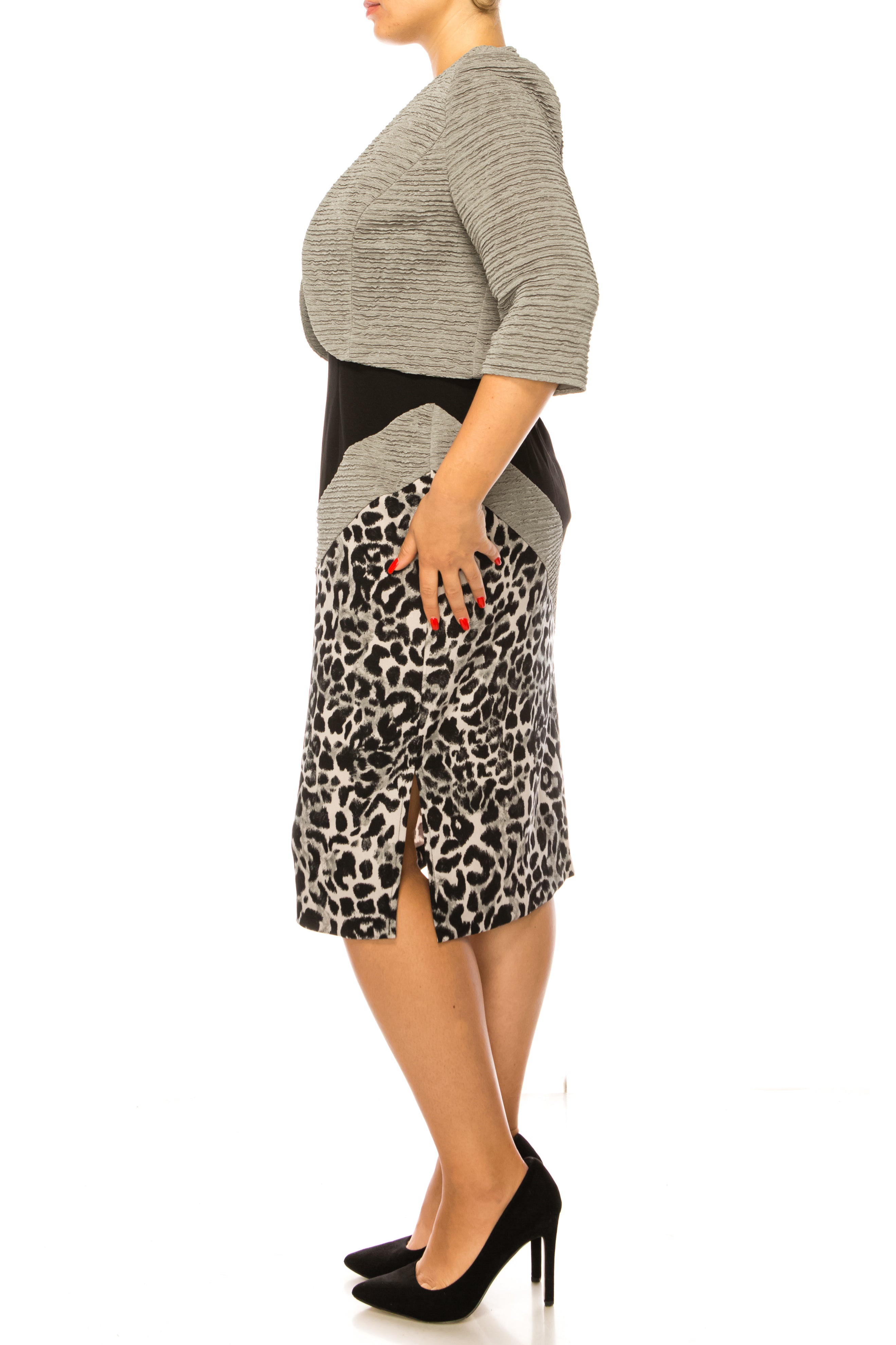 Maya Brooke Asymmetrical Animal Print Jacket Dress