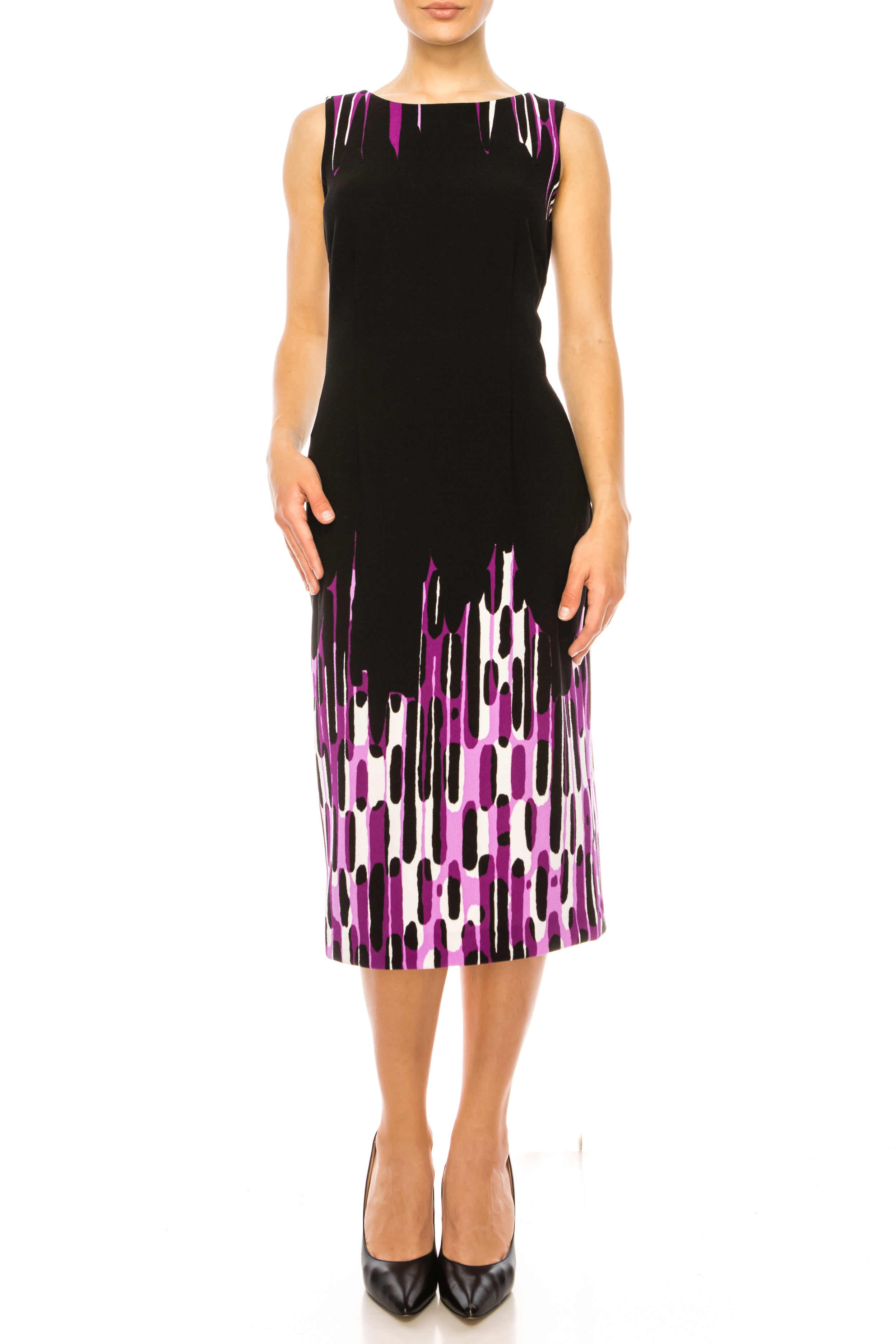 Maya Brooke 4035 Abstract Print Below-Knee Sheath Dress with Open-Front Jacket