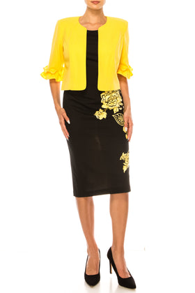 Maya Brooke 4158 Floral Print Sheath Dress with Double Ruffle Sleeve Jacket
