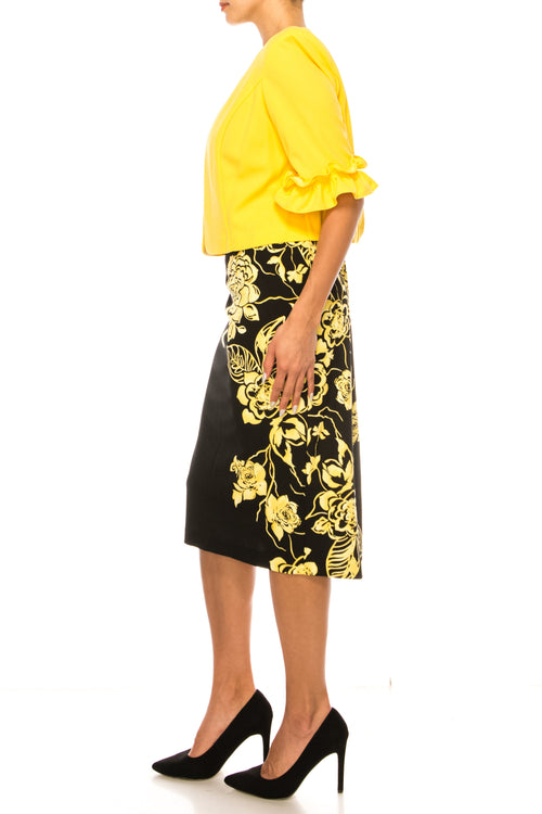 Maya Brooke 4158 Floral Print Sheath Dress with Double Ruffle Sleeve Jacket