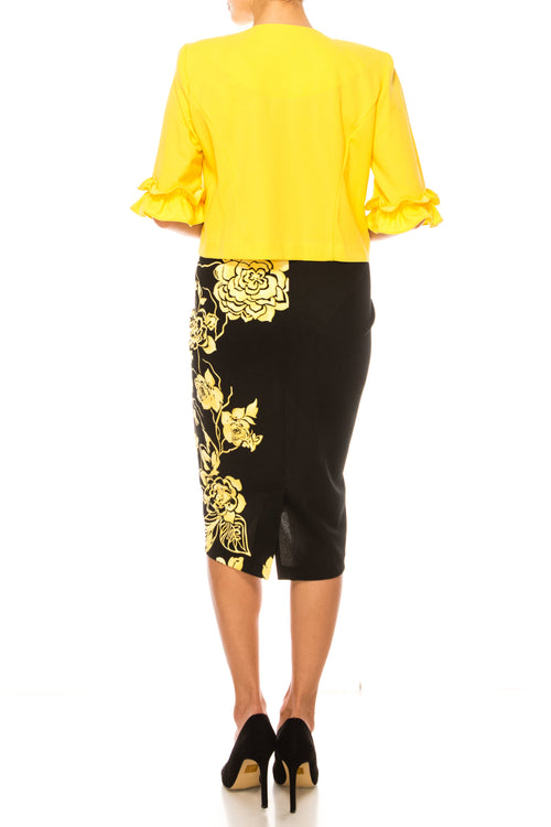 Maya Brooke 4158 Floral Print Sheath Dress with Double Ruffle Sleeve Jacket