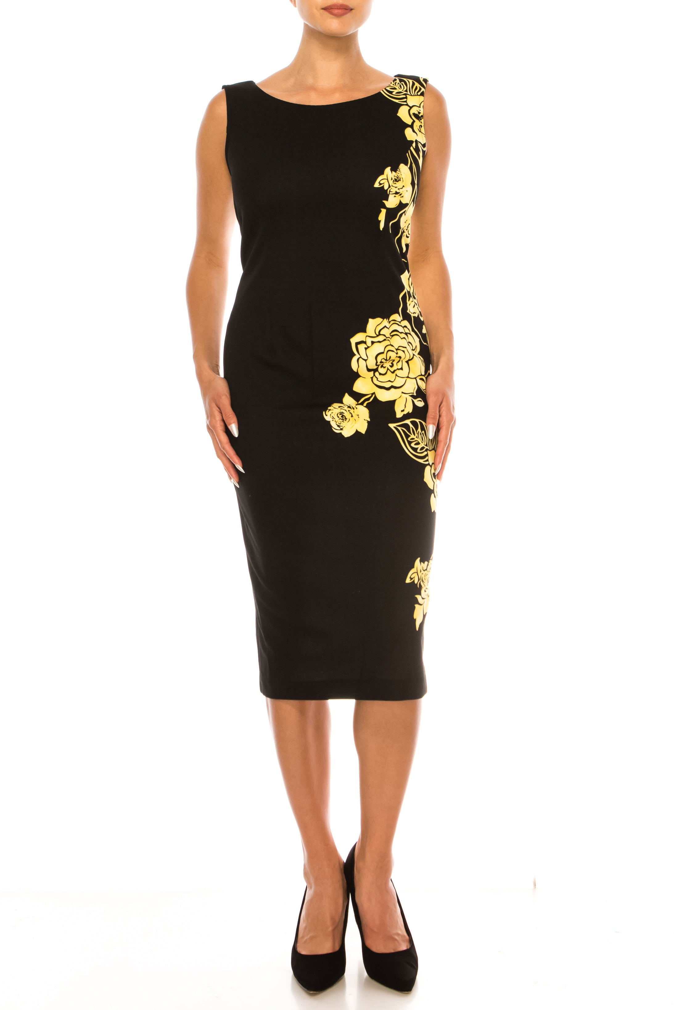 Maya Brooke 4158 Floral Print Sheath Dress with Double Ruffle Sleeve Jacket