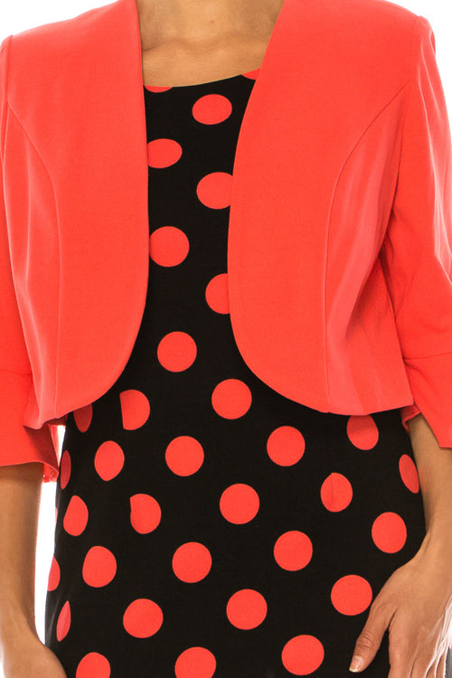 Maya Brooke 4222 Polka Dot Pleated Hem Sheath Dress with Bolero Jacket
