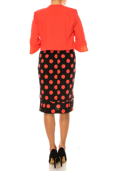 Maya Brooke 4222 Polka Dot Pleated Hem Sheath Dress with Bolero Jacket