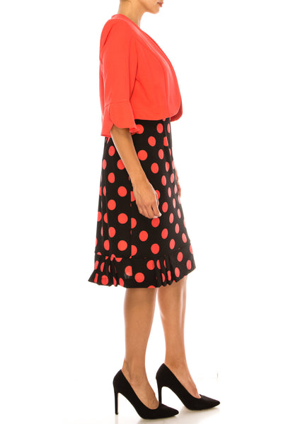 Maya Brooke 4222 Polka Dot Pleated Hem Sheath Dress with Bolero Jacket