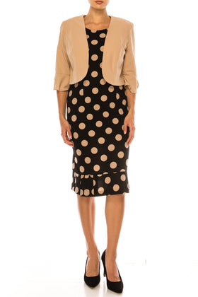 Maya Brooke 4222 Polka Dot Pleated Hem Sheath Dress with Bolero Jacket