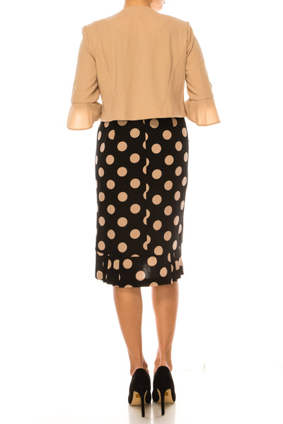 Maya Brooke 4222 Polka Dot Pleated Hem Sheath Dress with Bolero Jacket