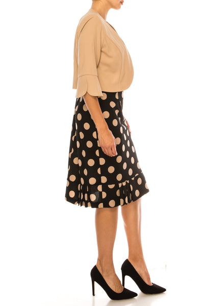 Maya Brooke 4222 Polka Dot Pleated Hem Sheath Dress with Bolero Jacket