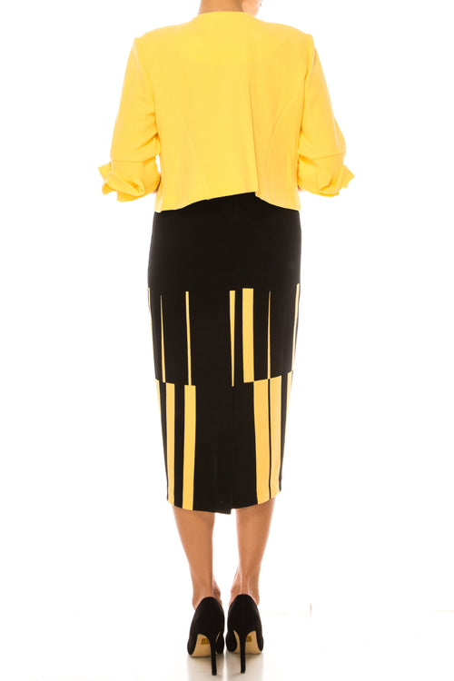 Maya Brooke 4242 Abstract Line Sheath Dress with Wavy Cuff Jacket