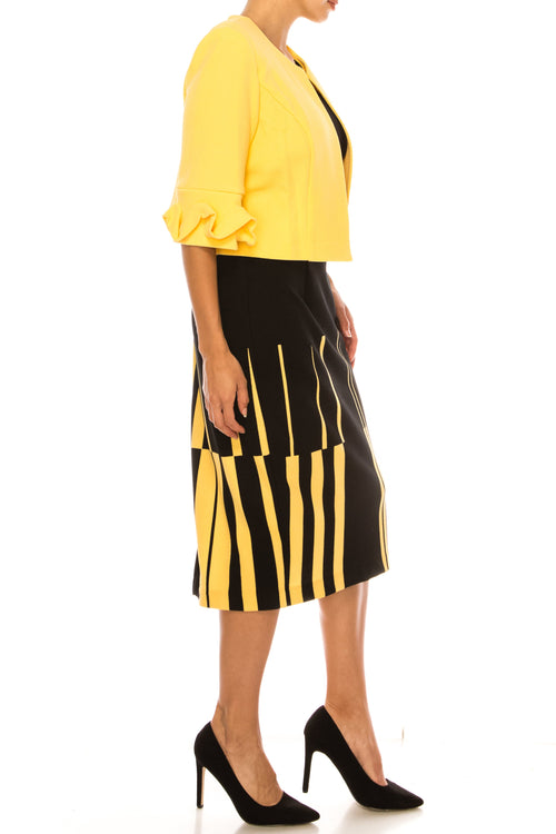 Maya Brooke 4242 Abstract Line Sheath Dress with Wavy Cuff Jacket