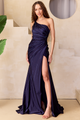 Vestido de noche asimétrico con cuentas y fruncido de Amelia Couture 3044