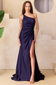 Vestido de noche asimétrico con cuentas y fruncido de Amelia Couture 3044