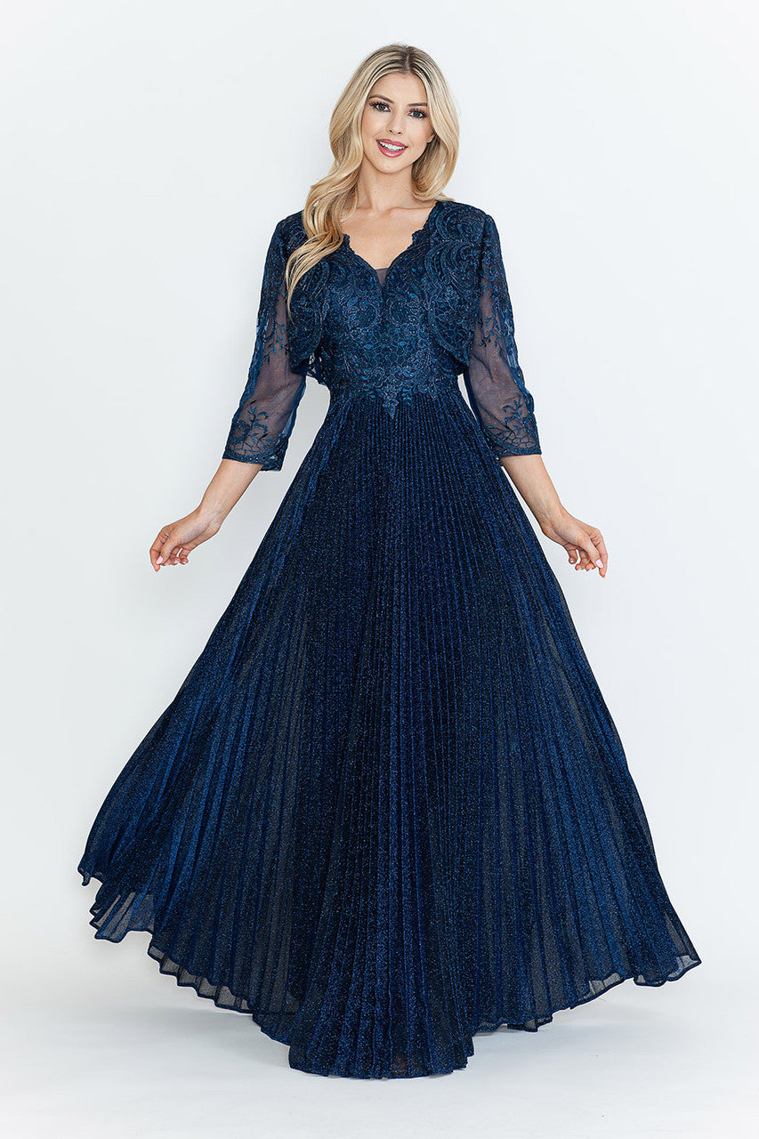 Vestido de madre del novio con escote en V y mangas 3/4 de Lenovia 8341 (Nueva colección)