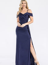 Formal Dress Off The Shoulder Pleated Ruched Prom Gown By Lenovia 5320