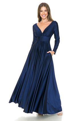 Clearance Navy Blue Size M Stretchy Long Sleeve Mother Of The Bride Formal Gown By Lenovia 5231