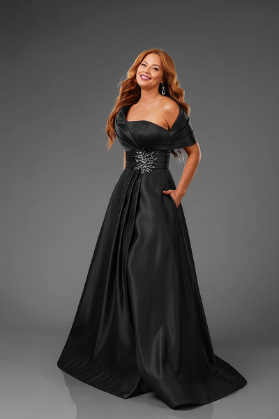 Terani Couture 251m4441 Matte Satin A Line Sleeveless Long Dress