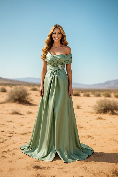 Terani Couture 251M4441 Pleated Beaded Long Evening Gown