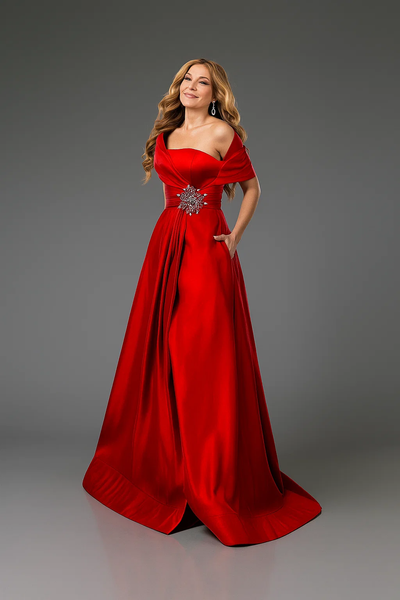 Terani Couture 251M4441 Pleated Beaded Long Evening Gown