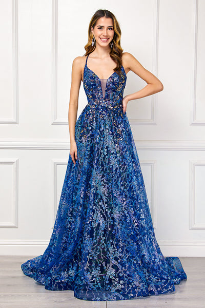 Formal Dress V-Neck Sequin Sleeveless Prom Gown By Amelia Couture 4050