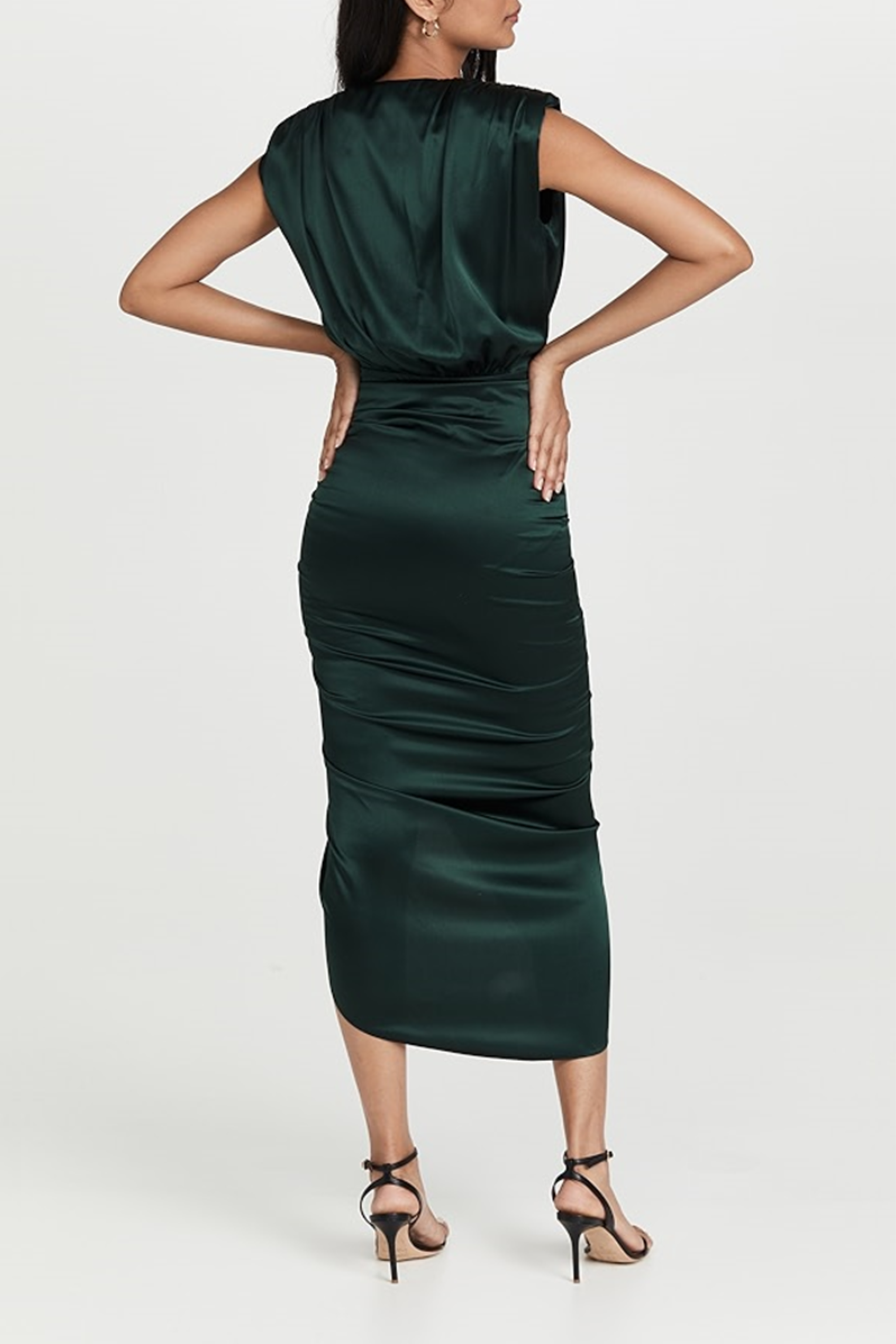 Nicole Miller MD4H1451P Evergreen Ruched V-Neck Cap Sleeve Cocktail Dress with Front Zipper