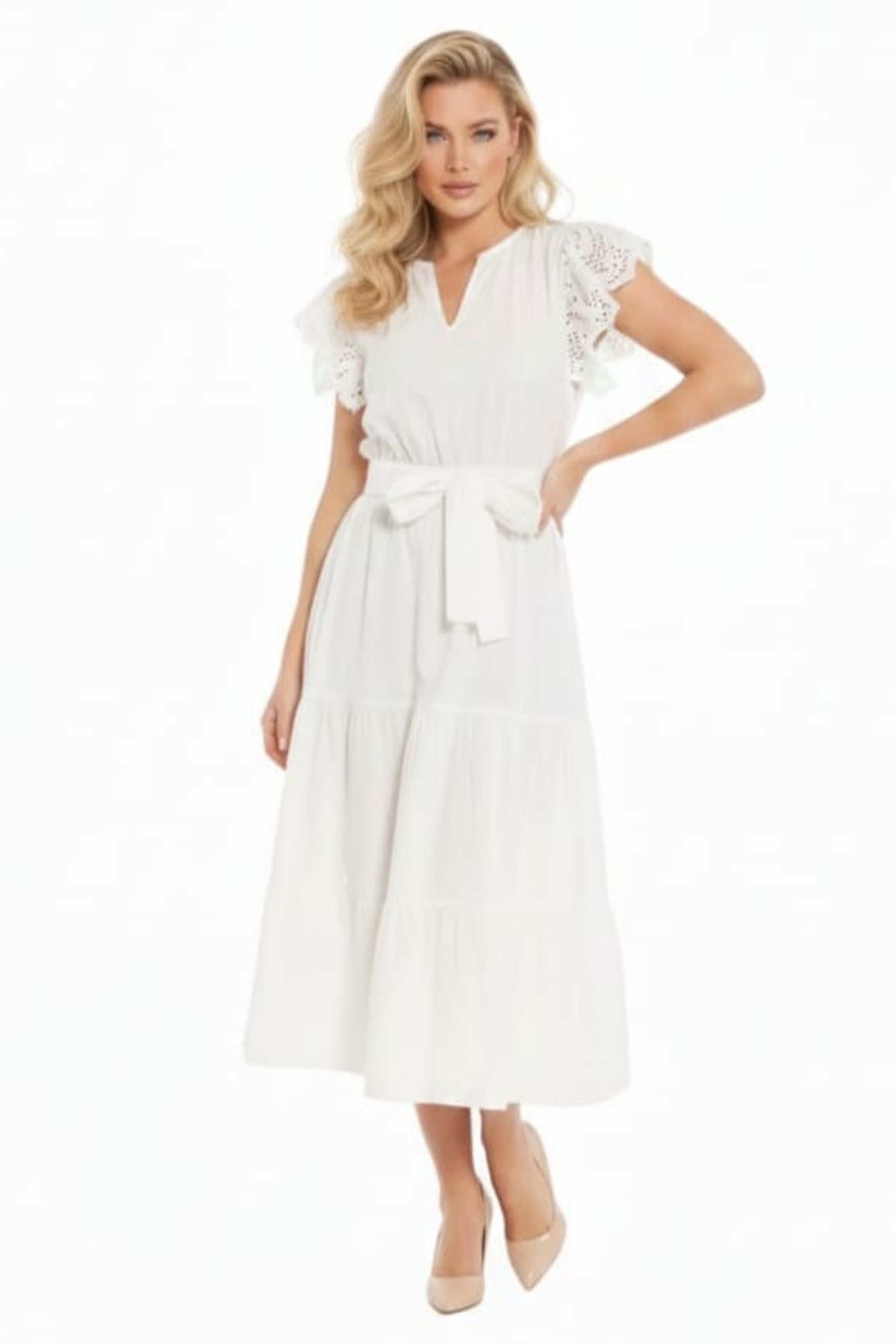Nicole Miller Tie Waist Midi Dress, 16 / White
