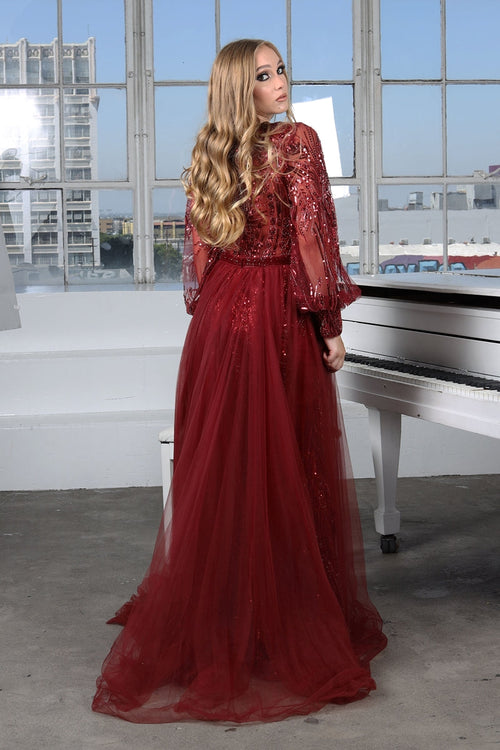 High Couture NR2216 Fitted Long Overskirt Formal Evening Lace Dress