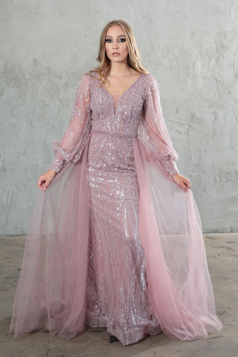 Formal Dresses Fitted Long Overskirt Formal Evening Lace Dress Rose Gold