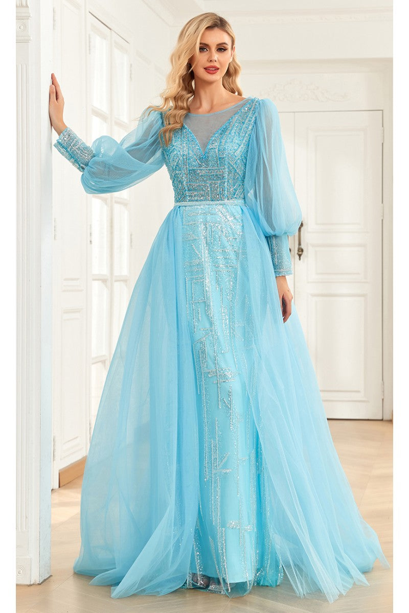 Formal Dresses Overskirt Long Formal A Line Evening Dress Baby Blue