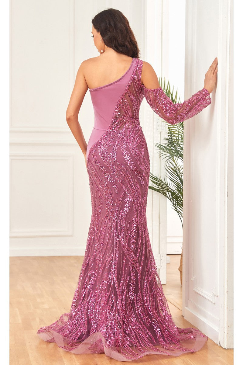High Couture NR2289 Beaded Long Formal Slit Sequin Prom Dress