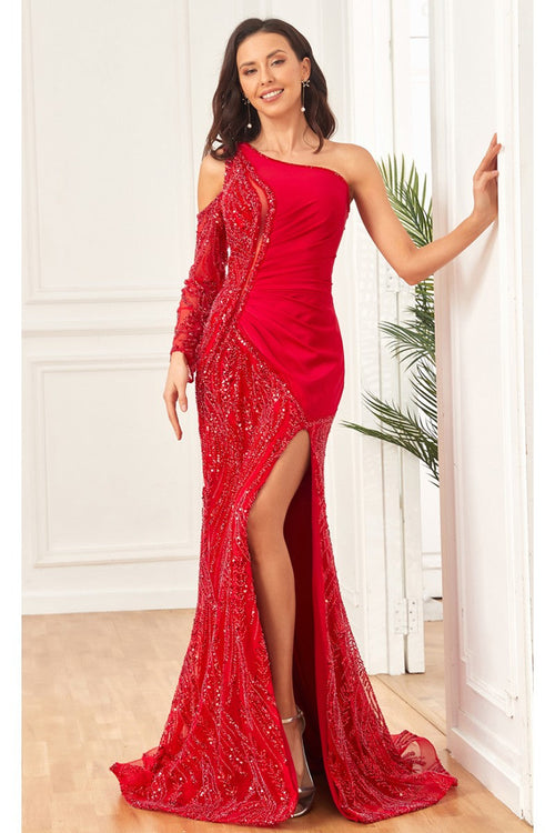 High Couture NR2289 Beaded Long Formal Slit Sequin Prom Dress