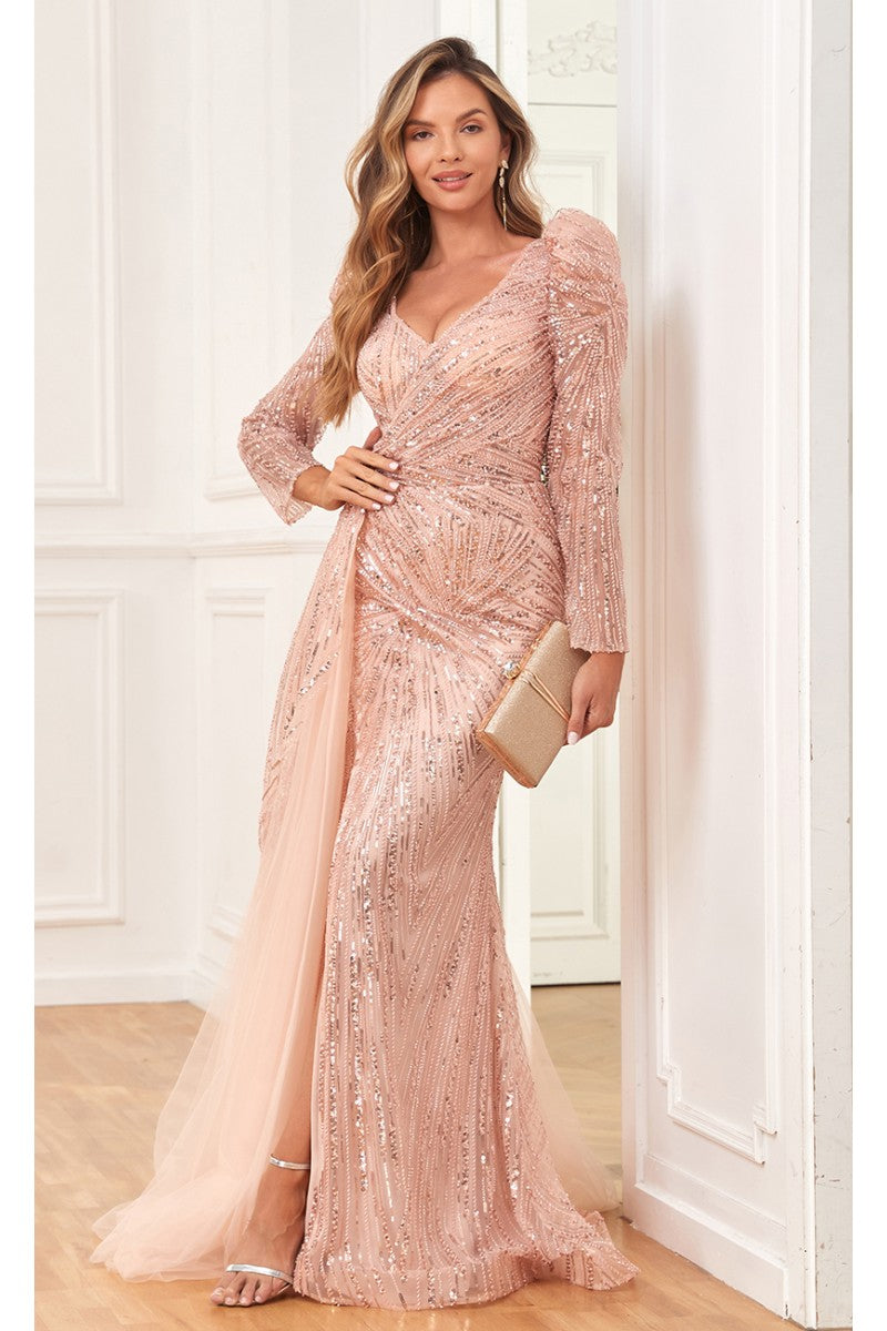 High Couture NR2293 Fitted Long Formal Slit Evening Dress