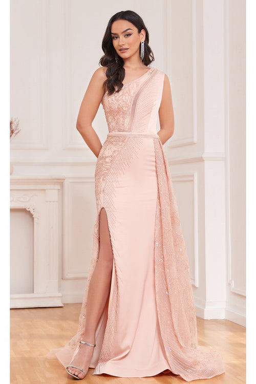 Prom Dresses Formal Beaded Long Overskirt Prom Dress Champagne