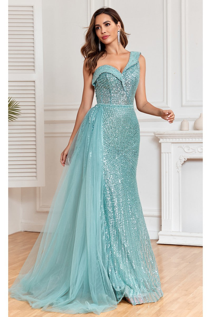 High Couture NR2303 Fitted Long Overskirt Beaded Formal Sequin Evening Dress