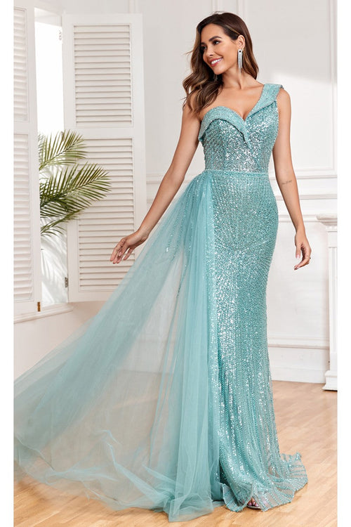 High Couture NR2303 Fitted Long Overskirt Beaded Formal Sequin Evening Dress